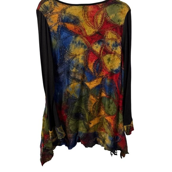 Paris Hues Long Sleeve Multicolor Tunic Top With Black Accents Sz  L tunic - Picture 9 of 12